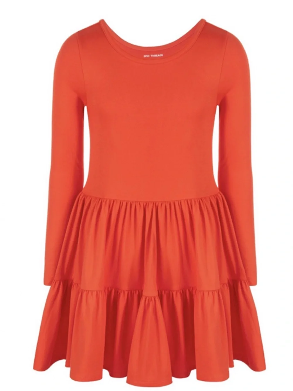 Epic Threads Girls' Long Sleeve Tiered Dress in Bright Orange